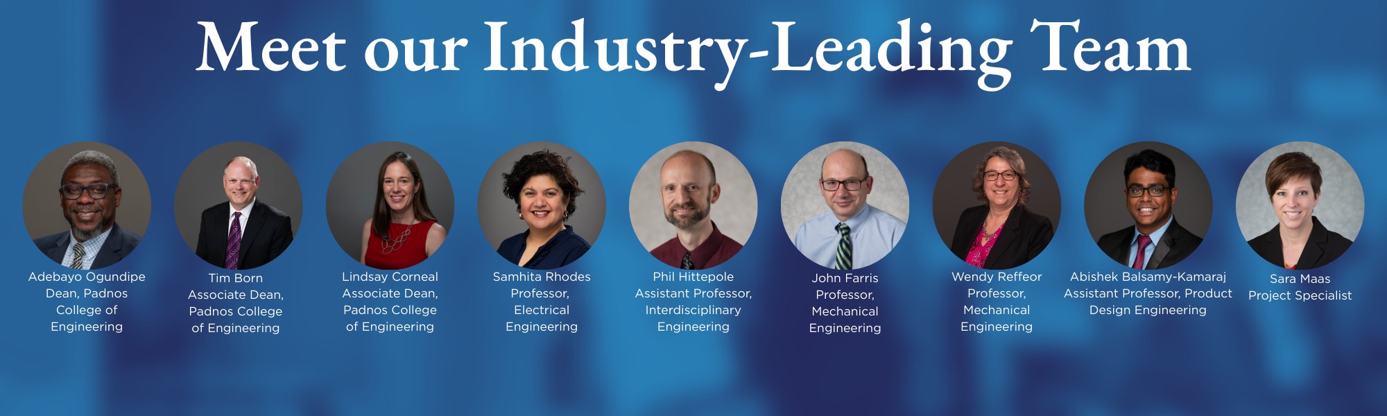 Abishek Kamarah, Phil Hittepole, Wendy Reffeor, Lindsay Corneal, Samhita Rhodes, John Farris, Tim Born, Sara Maas, and Bayo Ogundipe as faculty/staff attendees